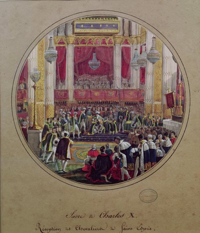 King Charles X (1757-1836) receiving the Knights of the Saint Esprit at Reims Cathedral on the 30th May, 1825 by Jean Charles Develly